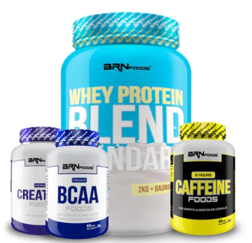 Kit Whey Protein Blend 2kg + Creatina 300g + Bcaa 60 Cps + Cafeina 8 Hours 60 Cps